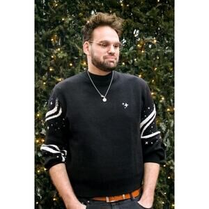 Stargazer Black Moon Sweater by Carmico Men's Large Pullover Long Sleeve Unisex